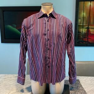 Visconti Large Button Down Dress Shirt Stripes 2 Ply Mercerized Cotton